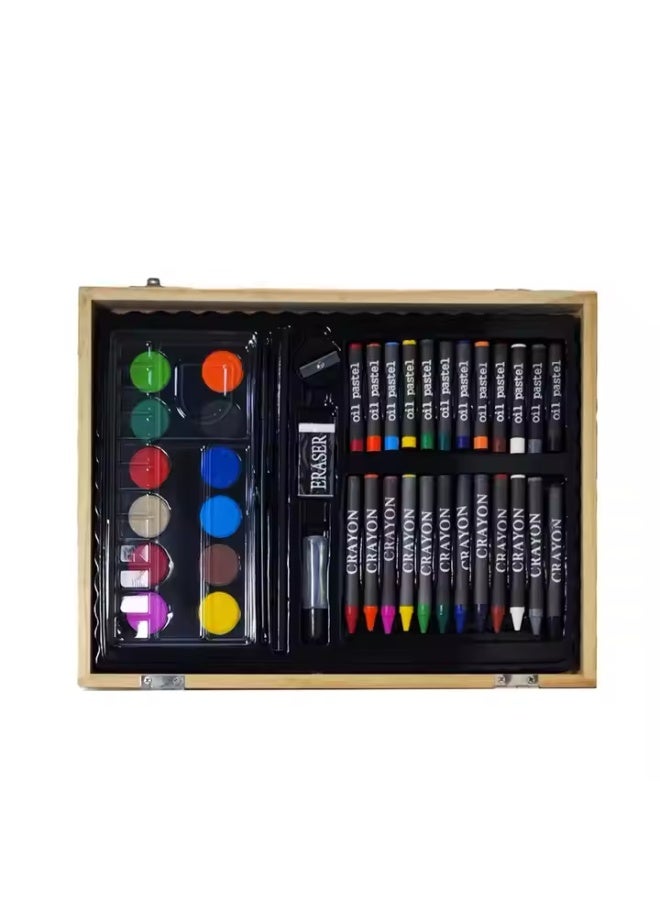JAJEEK 70 PCS Kids Art Set in Elegant Wooden Box – Complete Drawing & Painting Kit with Colored Pencils, Crayons, Oil Pastels, Watercolor Cakes, Brushes & Accessories | Creative Stationery Set for School & Home Use | Perfect Gift for Artistic Children Ages 5+ - Image 2