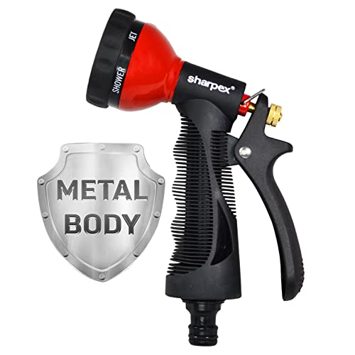 Sharpex High Pressure Water Gun Nozzle Spray for Garden Hose, Lawn, Car Washing, Bike Washer, Pets Cleaning Sprinkler Water Gun - Heavy Duty Multi Adjustable Sprayer Nozzle for Pipe (Red), Plastic - Image 1