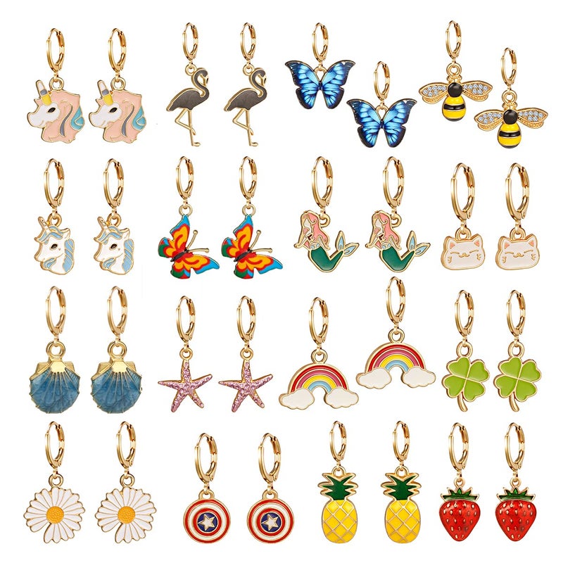 AIDSOTOU Girls Hypoallergenic Huggie Hoop Earrings with Charm Small Dangle Hoop Earrings Set for Teen Girls (16 Pairs) - Image 1