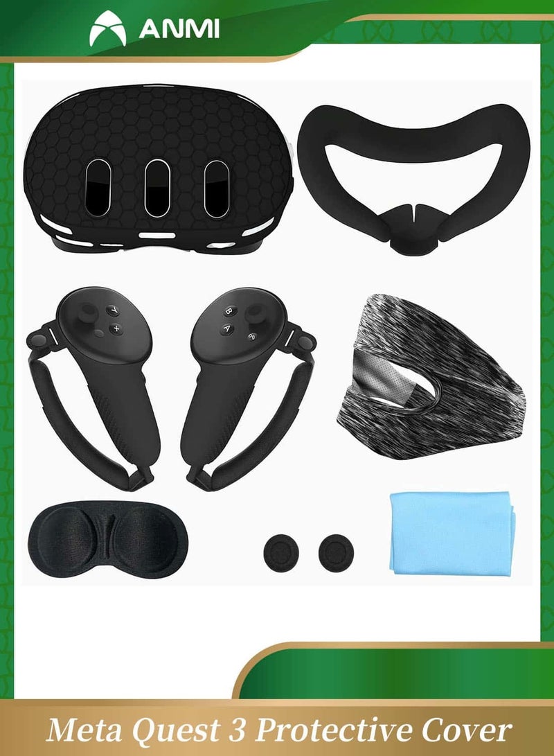 Anmi 7pcs Accessory Set for Meta Quest 3, VR Headset Shell Cover, VR Face Cover, VR Grip Sleeves, Button Rocker Caps, Lens Protective Cover, Wiping Cloth, Eye Mask, VR Accessories for Meta Quest 3 - Image 1