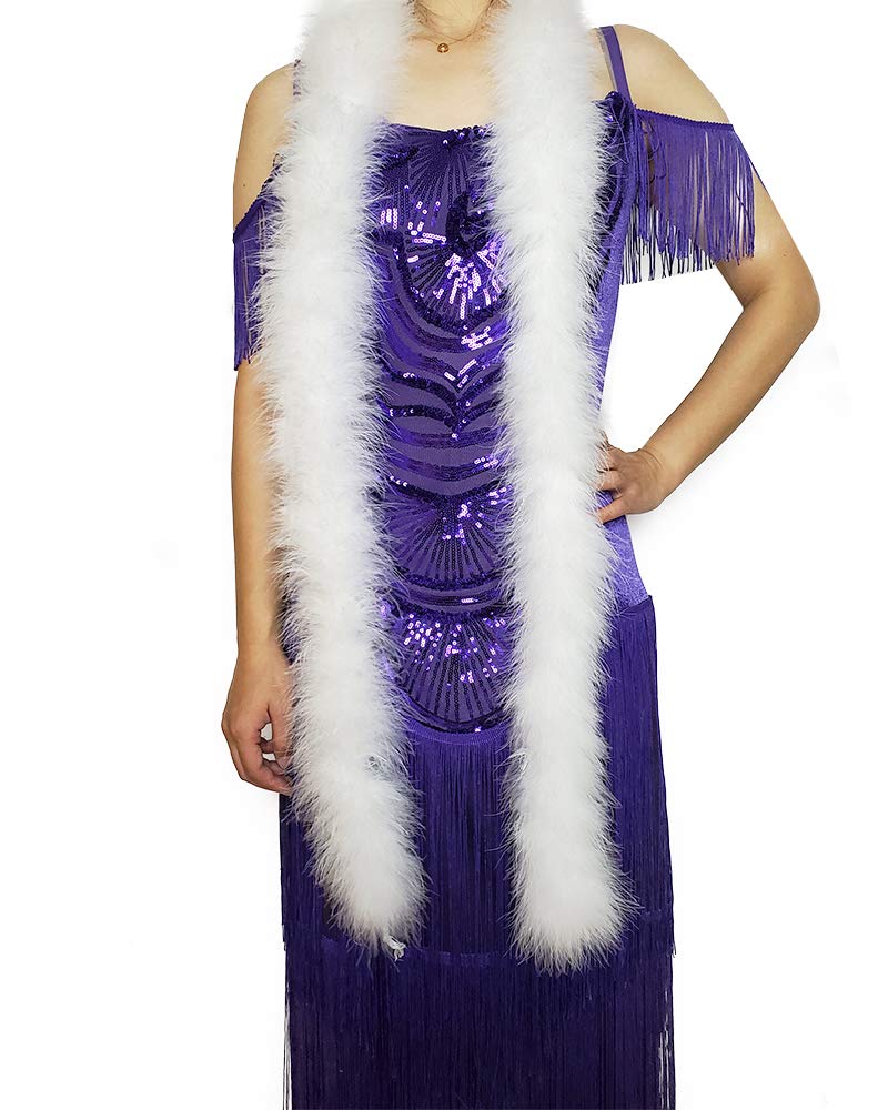 Happy Feather 2 Yards 30g Fluffy Marabou Feather Boa for DIY Craft Sewing Trim Home Wedding Party DecorationWhite