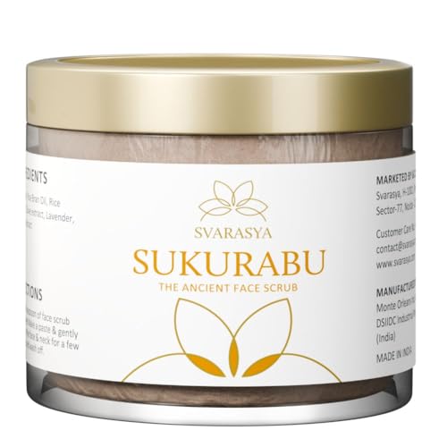Svarasya Sukurabu - The Ancient Japanese Face Scrub for a glowing skin with Natural Ingredients (Lavender & Licorice) for Exfoliating, Nourishing, Healing & Moisturising skin | Face scrub for dirty, dry and oily skin | Chemical free Natural Face scrub for Acne-free and Blemish-Free Glowing Skin | Suitable for men and women| (Powder, 100 Grams) - Image 1