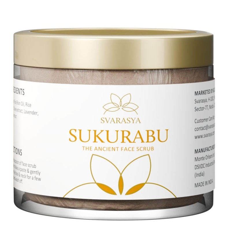 Svarasya Sukurabu - The Ancient Japanese Face Scrub for a glowing skin with Natural Ingredients (Lavender & Licorice) for Exfoliating, Nourishing, Healing & Moisturising skin | Face scrub for dirty, dry and oily skin | Chemical free Natural Face scrub for Acne-free and Blemish-Free Glowing Skin | Suitable for men and women| (Powder, 100 Grams) - Image 4