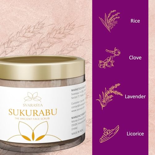 Svarasya Sukurabu - The Ancient Japanese Face Scrub for a glowing skin with Natural Ingredients (Lavender & Licorice) for Exfoliating, Nourishing, Healing & Moisturising skin | Face scrub for dirty, dry and oily skin | Chemical free Natural Face scrub for Acne-free and Blemish-Free Glowing Skin | Suitable for men and women| (Powder, 100 Grams) - Image 2