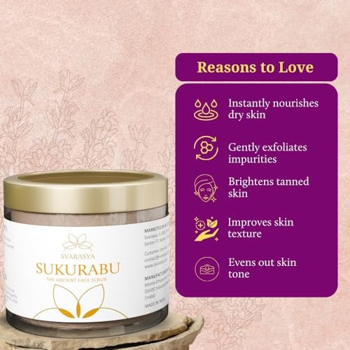 Svarasya Sukurabu - The Ancient Japanese Face Scrub for a glowing skin with Natural Ingredients (Lavender & Licorice) for Exfoliating, Nourishing, Healing & Moisturising skin | Face scrub for dirty, dry and oily skin | Chemical free Natural Face scrub for Acne-free and Blemish-Free Glowing Skin | Suitable for men and women| (Powder, 100 Grams) - Image 3