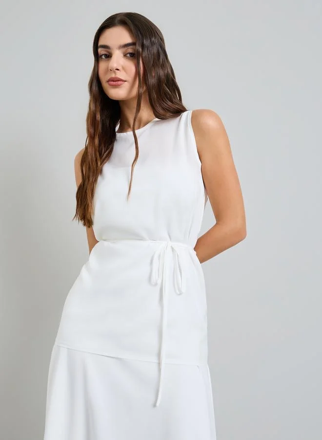 ستايلي White Sleeveless Maxi Dress with Inner Slip