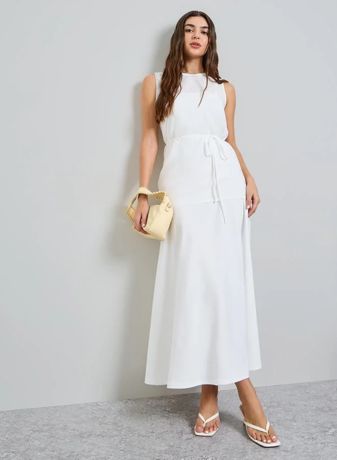 ستايلي White Sleeveless Maxi Dress with Inner Slip