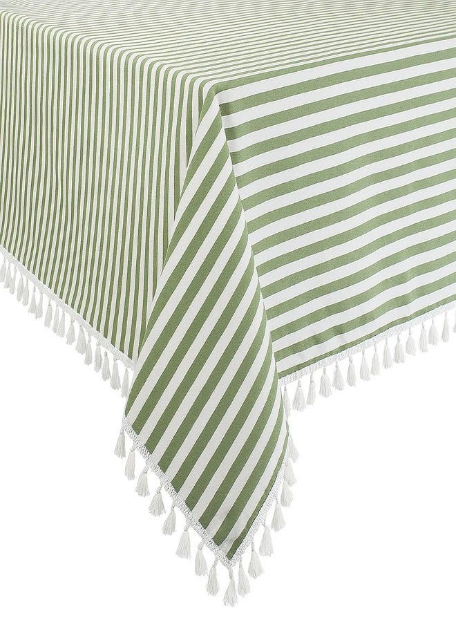 Fennco Styles Simply Striped Tassel Cotton Blend Tablecloth - Green Table Cover 55 x 88 Inch for Banquets, Holiday, Special Events, Outdoor and Home Decor - Image 3