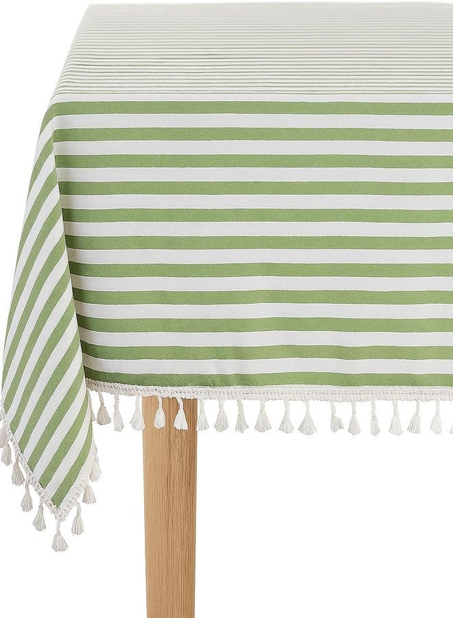 Fennco Styles Simply Striped Tassel Cotton Blend Tablecloth - Green Table Cover 55 x 88 Inch for Banquets, Holiday, Special Events, Outdoor and Home Decor - Image 2