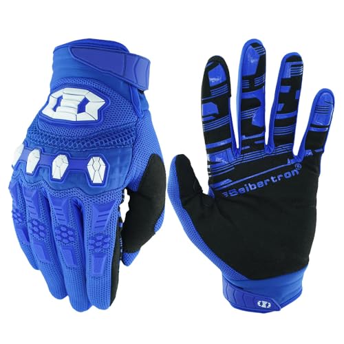 Seibertron Unisex MX ATV MTB Racing Gloves - Full Finger Touchscreen Glove for Bicycle Cycling Mountain Biking Motorcycle and Motocross Blue S - Image 1