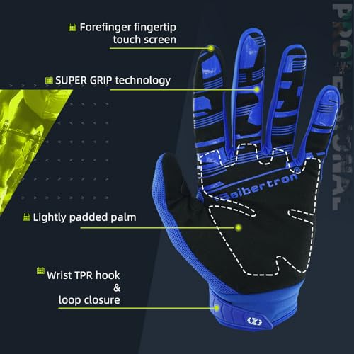 Seibertron Unisex MX ATV MTB Racing Gloves - Full Finger Touchscreen Glove for Bicycle Cycling Mountain Biking Motorcycle and Motocross Blue S - Image 5