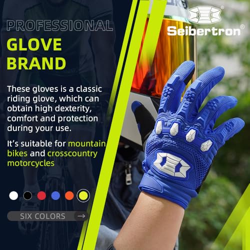 Seibertron Unisex MX ATV MTB Racing Gloves - Full Finger Touchscreen Glove for Bicycle Cycling Mountain Biking Motorcycle and Motocross Blue S - Image 3