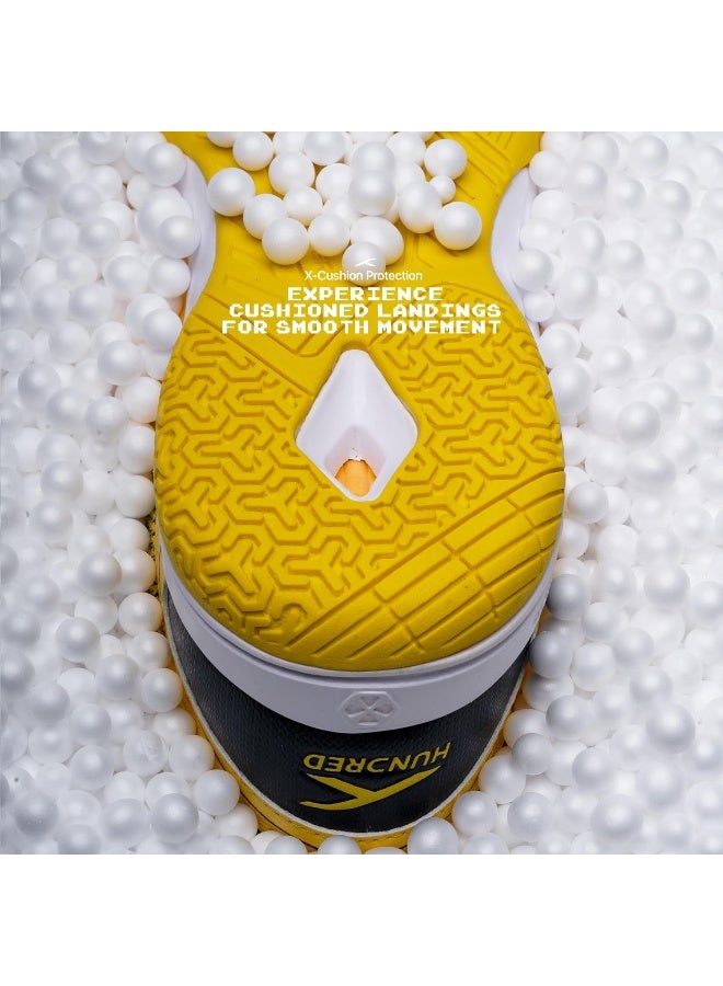 هندرد حذاء تنس الريشة HUNDRED Raze (غير لاصق) | خفيف ومتين | X-Cushion، نعل Active Grip، دعم أصابع القدم (أصفر::رمادي داكن، مقاس 10 بريطاني) - Image 3