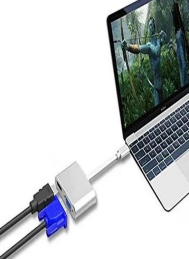 USB C to HDMI VGA Adapter, 2 in 1 USB Type C to VGA HDMI Splitter Converter Adapter for MacBook, Lenovo, Dell, Huawei, Xiaomi, HP computers - Image 3