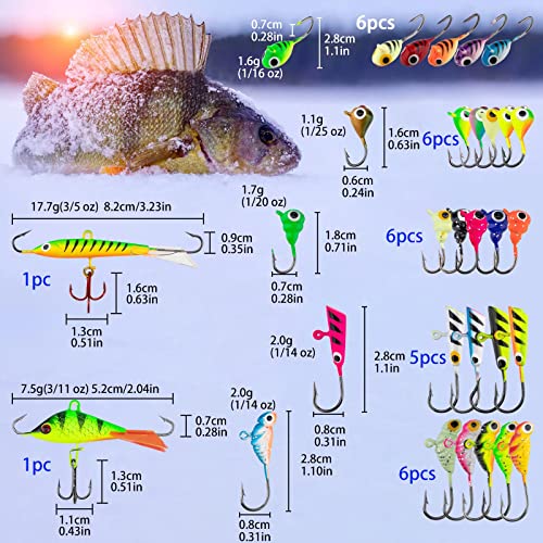 THKFISH Ice Fishing Jigs Kit Ice Fishing Lures for Walleye Perch Jigs Heads for Ice Fishing Gear Tackle Panfish Crappie Jigs 31Pcs - Image 5