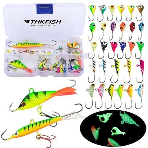 THKFISH Ice Fishing Jigs Kit Ice Fishing Lures for Walleye Perch Jigs Heads for Ice Fishing Gear Tackle Panfish Crappie Jigs 31Pcs - Image 1