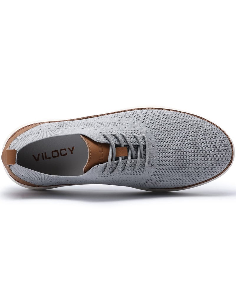 VILOCY Men's Casual Dress Sneakers Oxfords Business Shoes Lace Up Lightweight Comfortable Breathable Walking Knit Mesh Fashion Sneakers Tennis Light Grey,EU42.5 - Image 5