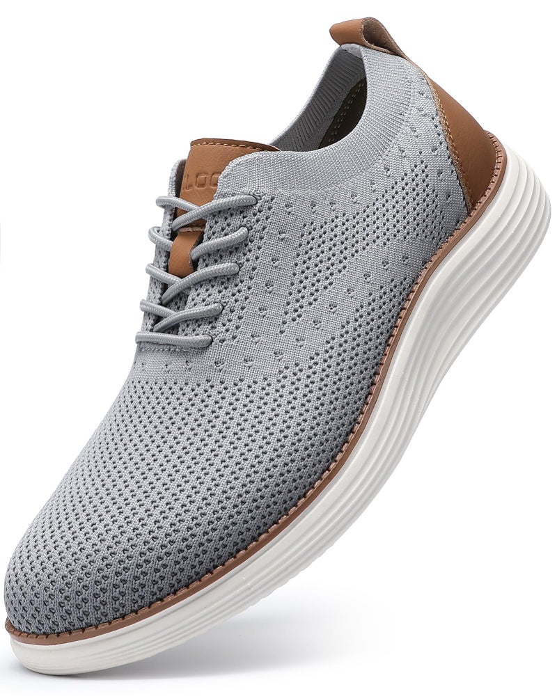 VILOCY Men's Casual Dress Sneakers Oxfords Business Shoes Lace Up Lightweight Comfortable Breathable Walking Knit Mesh Fashion Sneakers Tennis Light Grey,EU42.5 - Image 1