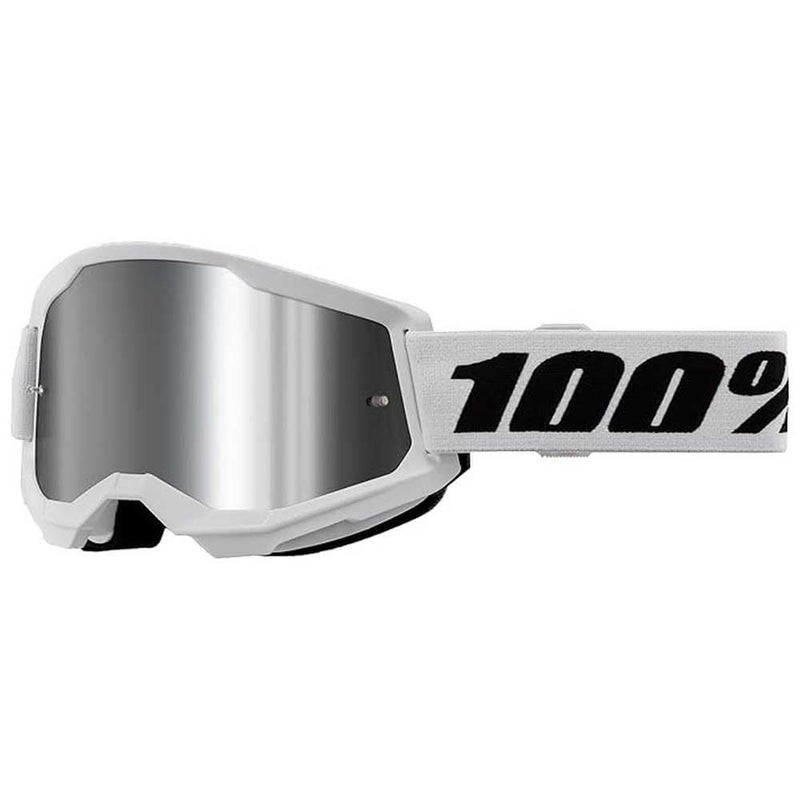 100% Strata 2 Moto/MTB Goggle - White; Mirror Silver