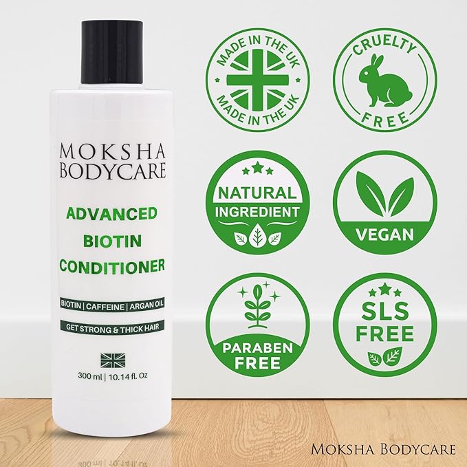 Moksha مجموعة شامبو وبلسم البيوتين للنساء والرجال شامبو نمو الشعر بالبيوتين للشعر الخفيف تكثيف الشعر مع زيت إكليل الجبل والكافيين خالي من الكبريتات للشعر الرمادي الرقيق 2x300 مل - Image 2