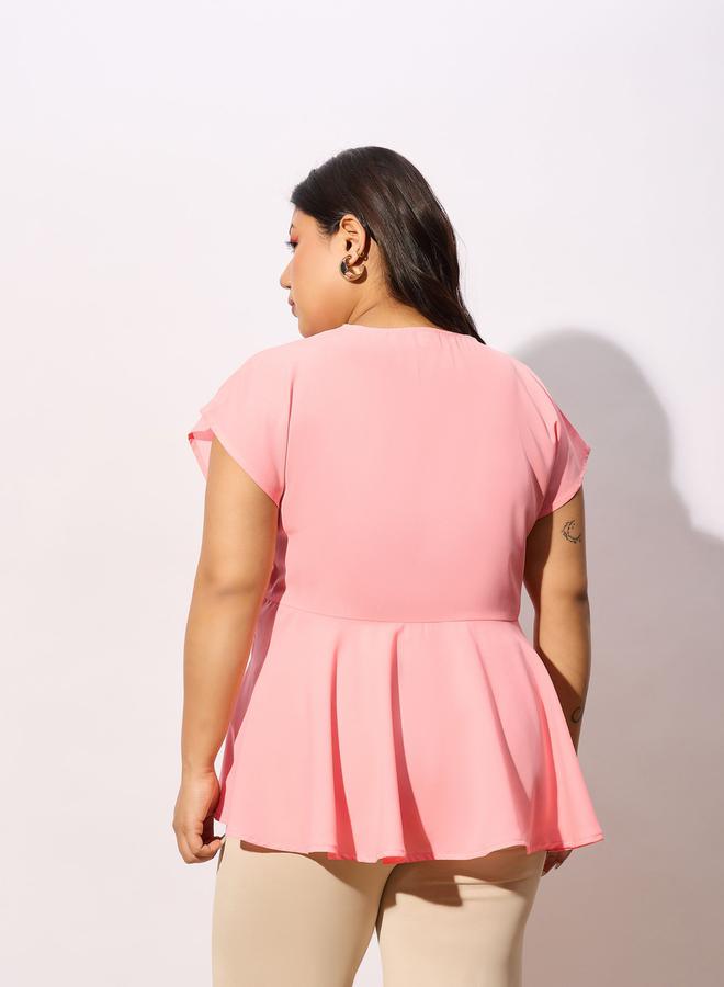 SASSAFRAS Plus Front Knot Detail Peplum Top - Image 5