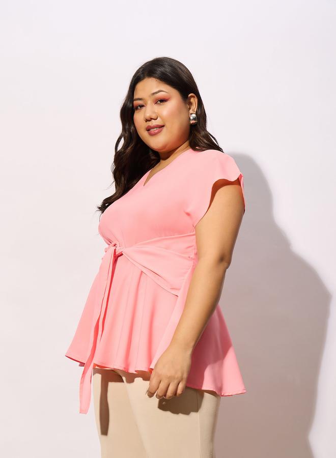 SASSAFRAS Plus Front Knot Detail Peplum Top - Image 3