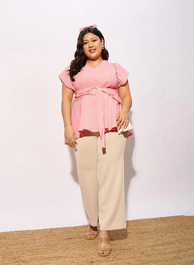 SASSAFRAS SASSAFRAS Plus Front Knot Detail Peplum Top
