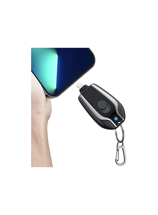 PROMASS بود طاقة طوارئ ميني، شاحن محمول لحافظة المفاتيح لجهاز آيفون، بنك طاقة خارجي فائق الصغر للشحن السريع، شاحن هاتف محمول بحلقة مفاتيح، أصغر من بطاقة (أبل، أسود) - Image 2