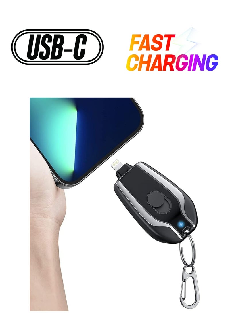 PROMASS بود طاقة طوارئ ميني، شاحن محمول لحافظة المفاتيح لجهاز آيفون، بنك طاقة خارجي فائق الصغر للشحن السريع، شاحن هاتف محمول بحلقة مفاتيح، أصغر من بطاقة (أبل، أسود) - Image 1