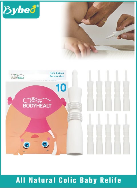 10 Pcs Baby Colic and Gas Relief, Constipation Relief for Newborn, Infant Gas and Colic Reliever Rod Tool, Baby Gas Passer, Instant Natural Solution, BPA Free,White