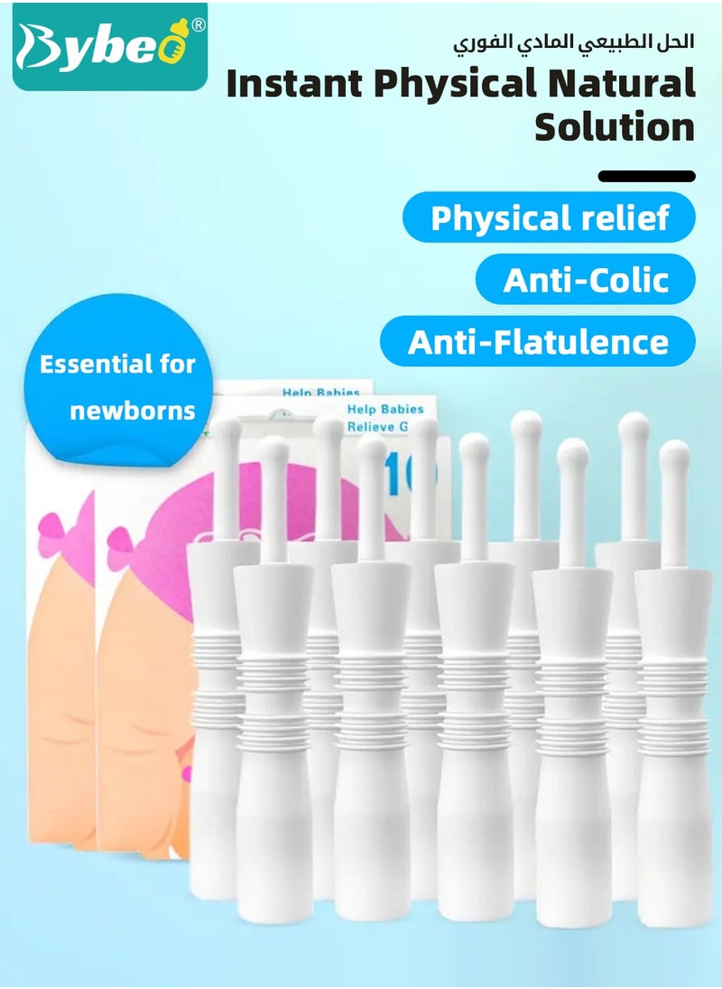Bybeo - 10 Pcs Baby Colic and Gas Relief, Constipation Relief for Newborn, Infant Gas and Colic Reliever Rod Tool, Baby Gas Passer, Instant Natural Solution, BPA Free,White - Image 1
