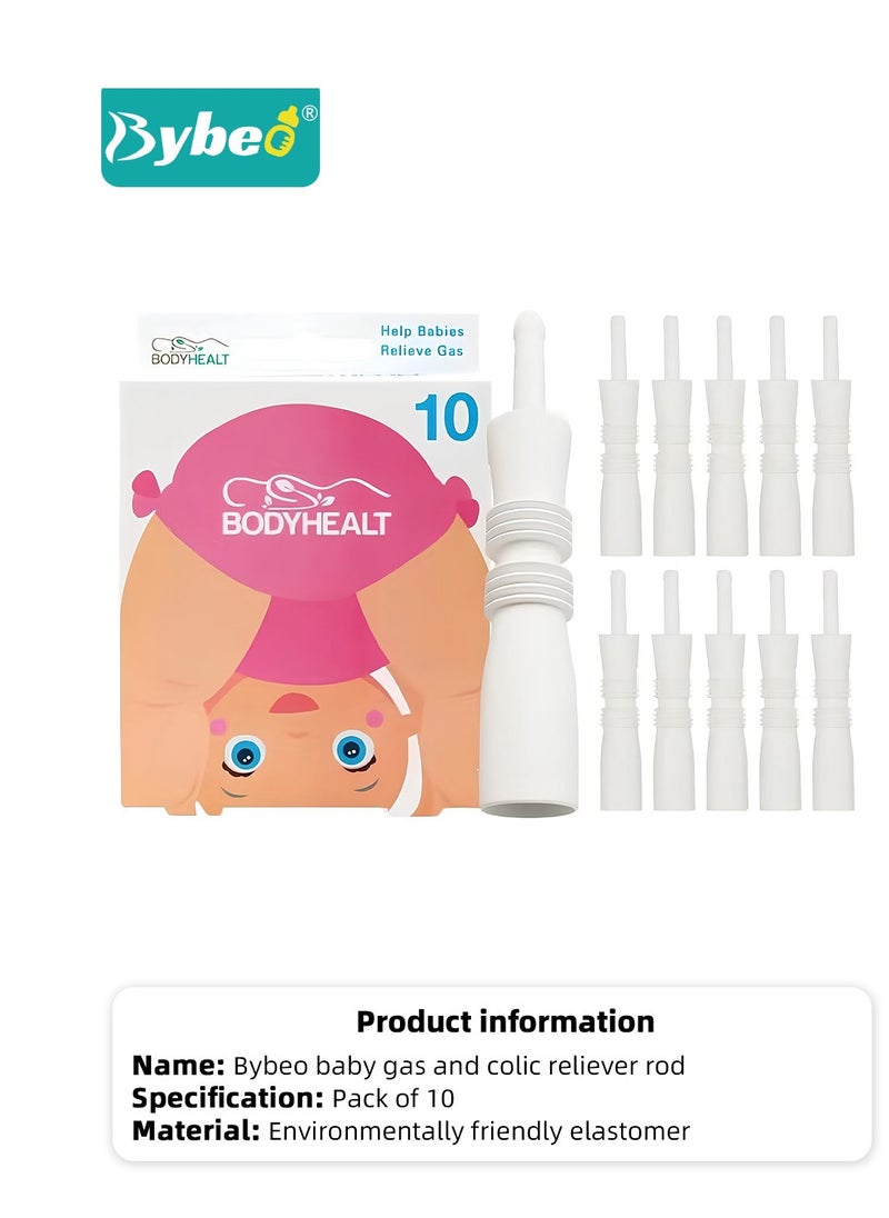 Bybeo - 10 Pcs Baby Colic and Gas Relief, Constipation Relief for Newborn, Infant Gas and Colic Reliever Rod Tool, Baby Gas Passer, Instant Natural Solution, BPA Free,White - Image 1