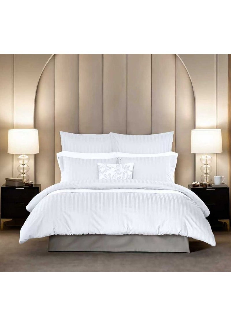 طقم غطاء لحاف قطني فاخر من إم إس مارت، مقاس كينج (6 قطع) - تصميم كلاسيكي أبيض بخطوط مزدوجة - Image 2
