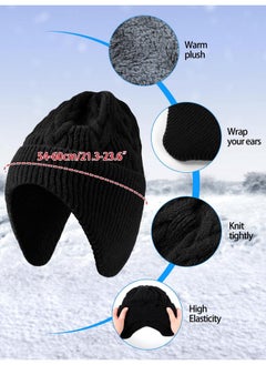 Giegxin 2 Pcs Hats With Ear Flaps Winter Knit Earflap Beanie Hat Warm Stocking Caps With Short Plush Lined Brimmed Ski For Women Men (Black, Khaki)  - Image 2