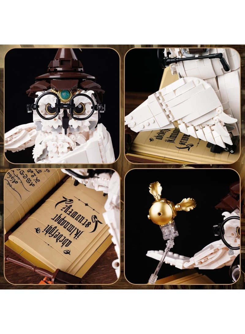 SOLARAE مجموعة بناء البومة السحرية، 1162 قطعة نموذج بومة قابلة للتحصيل من هاري بوتر مع تأثير ضوئي، كتل آلية بومة للزينة للأطفال الأولاد والبنات من عمر 8 سنوات فما فوق، متوافقة مع لعبة ليغو الحيوانية MOC بوتر - Image 4