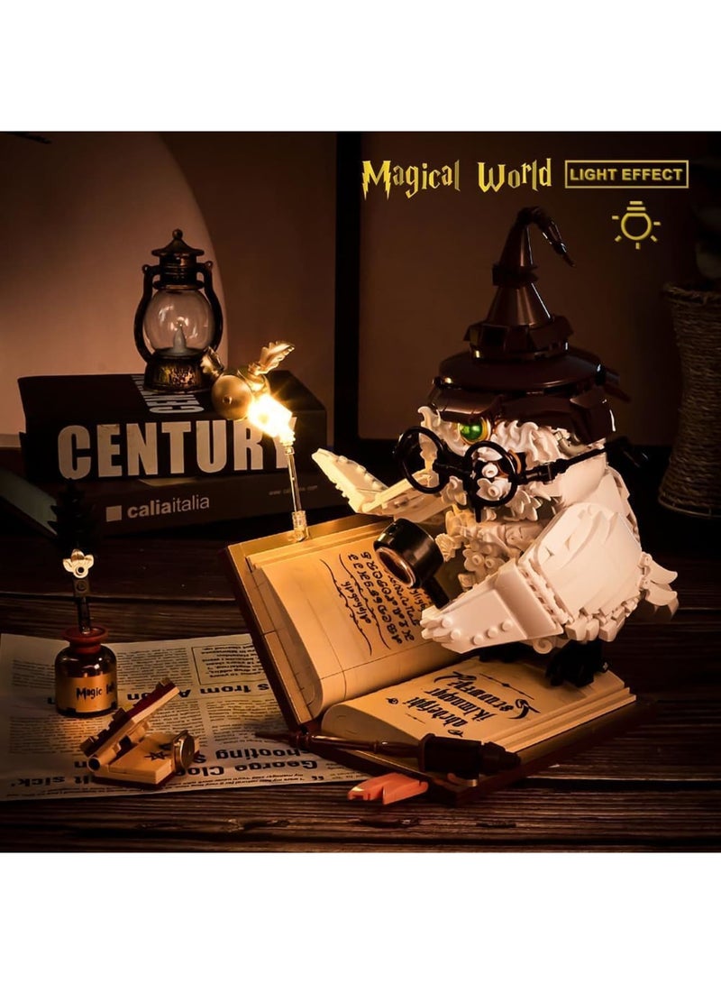 SOLARAE مجموعة بناء البومة السحرية، 1162 قطعة نموذج بومة قابلة للتحصيل من هاري بوتر مع تأثير ضوئي، كتل آلية بومة للزينة للأطفال الأولاد والبنات من عمر 8 سنوات فما فوق، متوافقة مع لعبة ليغو الحيوانية MOC بوتر - Image 2