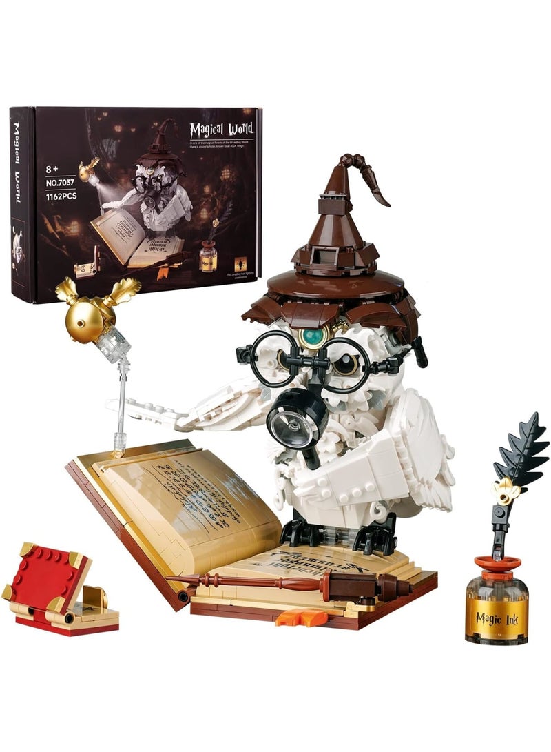 SOLARAE مجموعة بناء البومة السحرية، 1162 قطعة نموذج بومة قابلة للتحصيل من هاري بوتر مع تأثير ضوئي، كتل آلية بومة للزينة للأطفال الأولاد والبنات من عمر 8 سنوات فما فوق، متوافقة مع لعبة ليغو الحيوانية MOC بوتر - Image 1