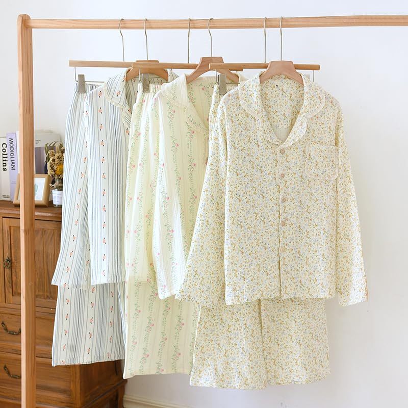 Vhitler Linen Set Coquette Womens Pajamas Set Summer Lounge Sets for Women Old Money Aesthetic (Floral01,L,Large) - Image 2