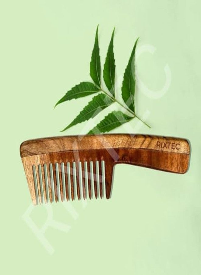 ريكستك مجموعة ريكستك من قطعتين من مشط النيم، مشط خشبي | لنمو الشعر، ومنع تساقطه، ومكافحة القشرة | لتمليس الشعر، والتحكم في التجعد | مشط مناسب للجنسين، يمنح لمعاناً، ومناسب لجميع أنواع الشعر (أسنان واسعة) - Image 3