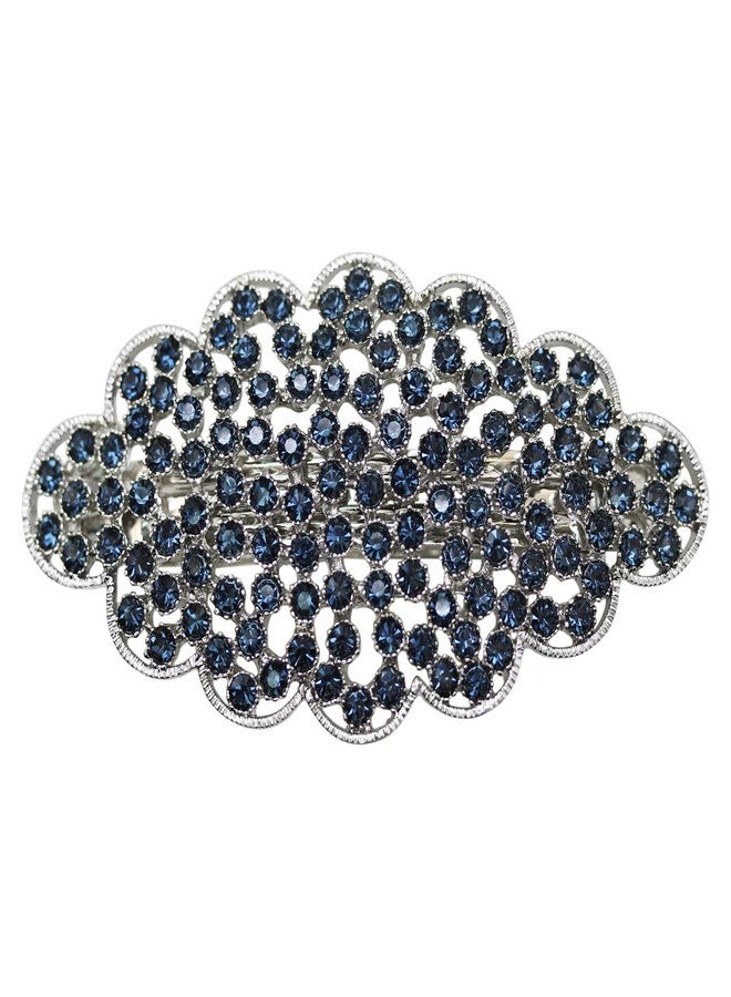 Faship Gorgeous Navy Blue Rhinestone Crystal Floral Hair Barrette - Image 1