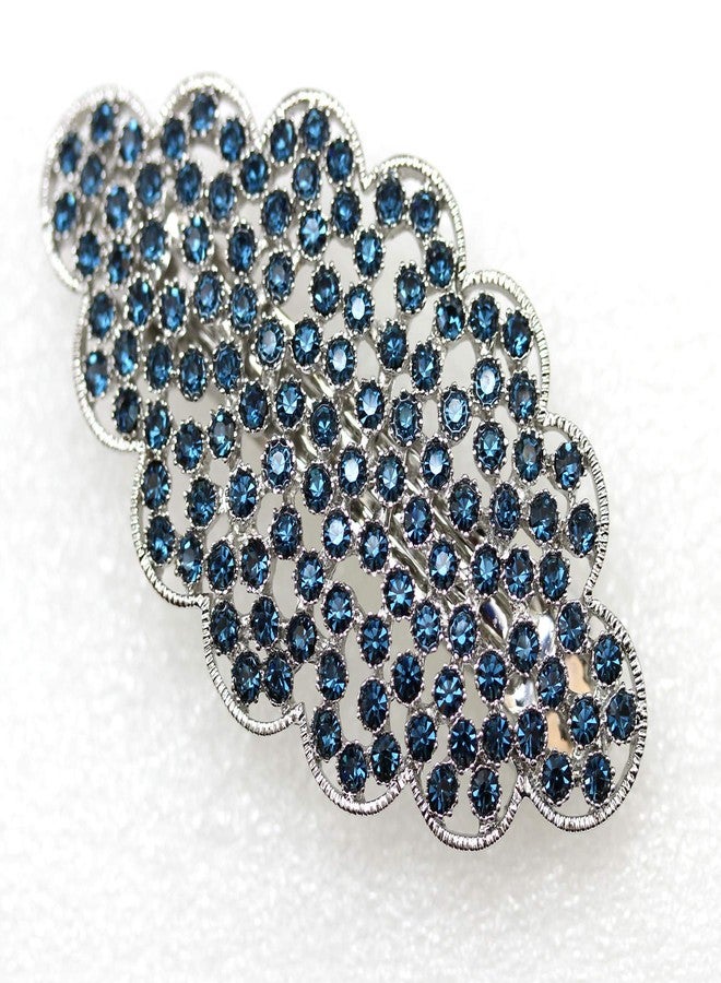 Faship Gorgeous Navy Blue Rhinestone Crystal Floral Hair Barrette - Image 3