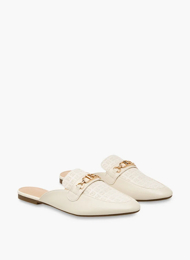 Flora Bella By Shoexpress Monogram Embossed Mules with Metal Accent