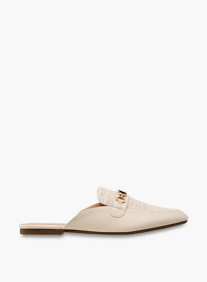 Monogram Embossed Mules with Metal Accent