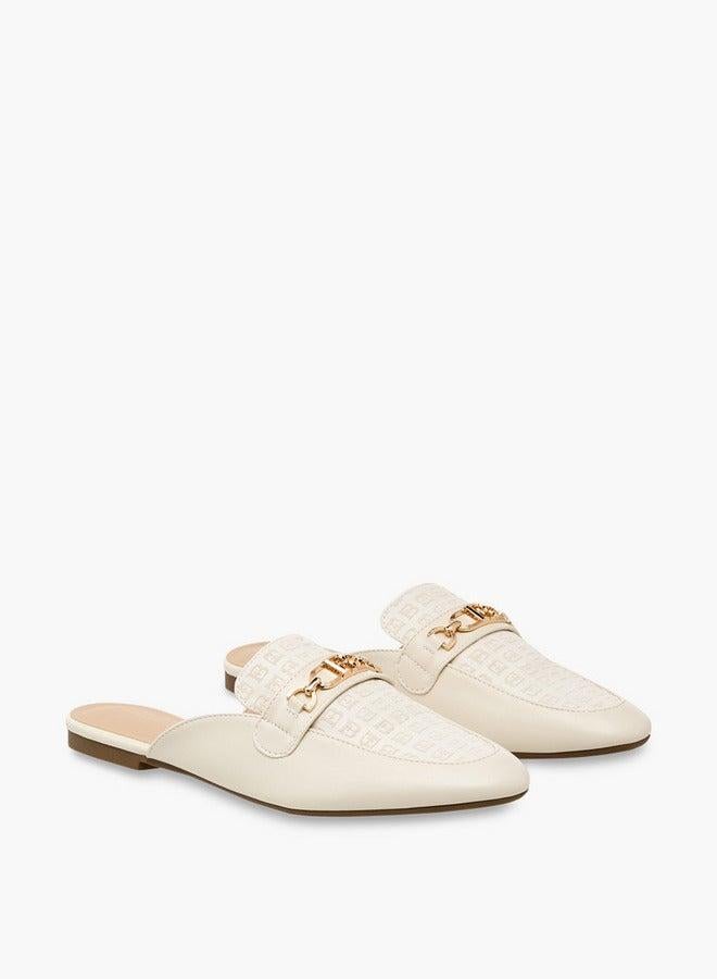 Flora Bella By Shoexpress Monogram Embossed Mules with Metal Accent - Image 3