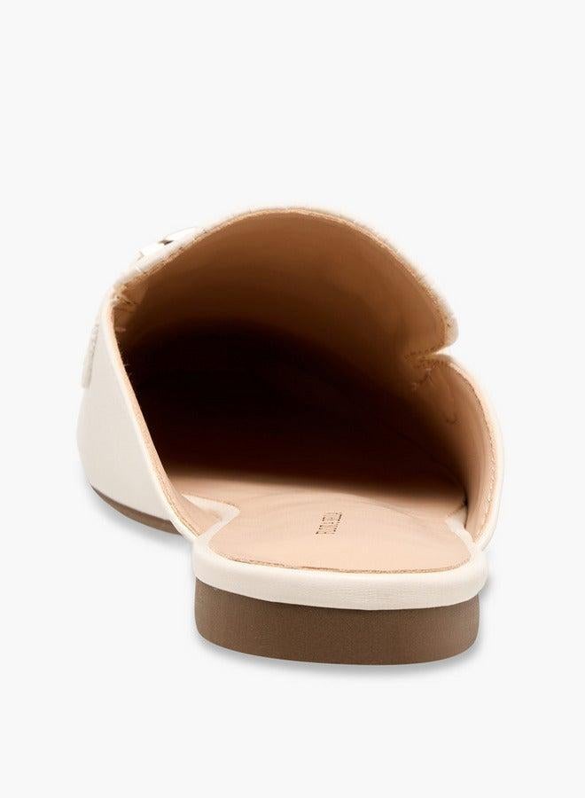 Flora Bella By Shoexpress Monogram Embossed Mules with Metal Accent - Image 5