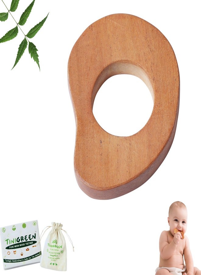 TINIGREEN Neem Wood Baby Teether for 3–12 Months Natural Teething Toy (Pack of 1) (Mango) - Image 1