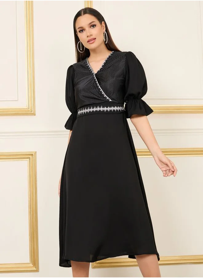 ستايلي Beaded Detail Striped A-Line Midi Dress