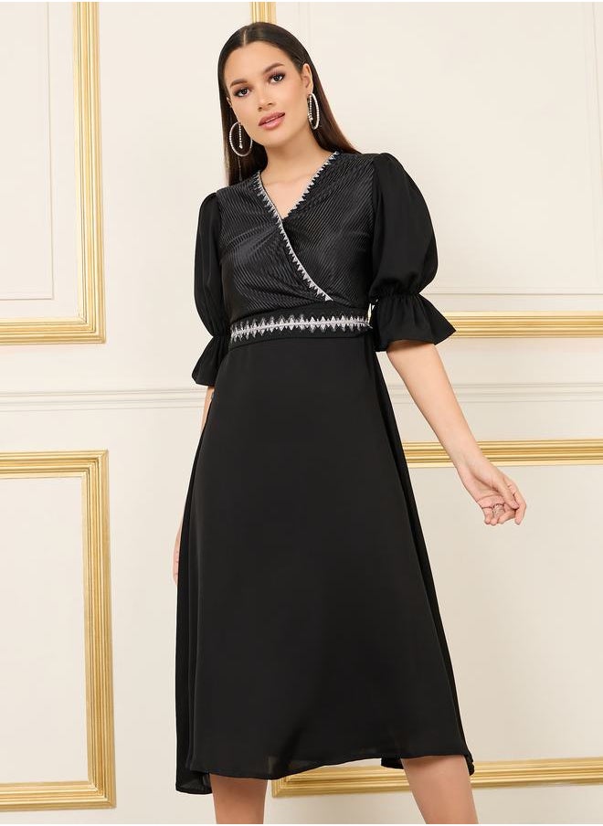 Styli Beaded Detail Striped A-Line Midi Dress  - Image 1