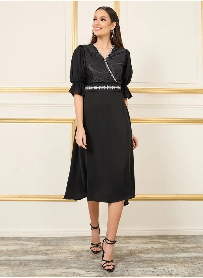 ستايلي Beaded Detail Striped A-Line Midi Dress