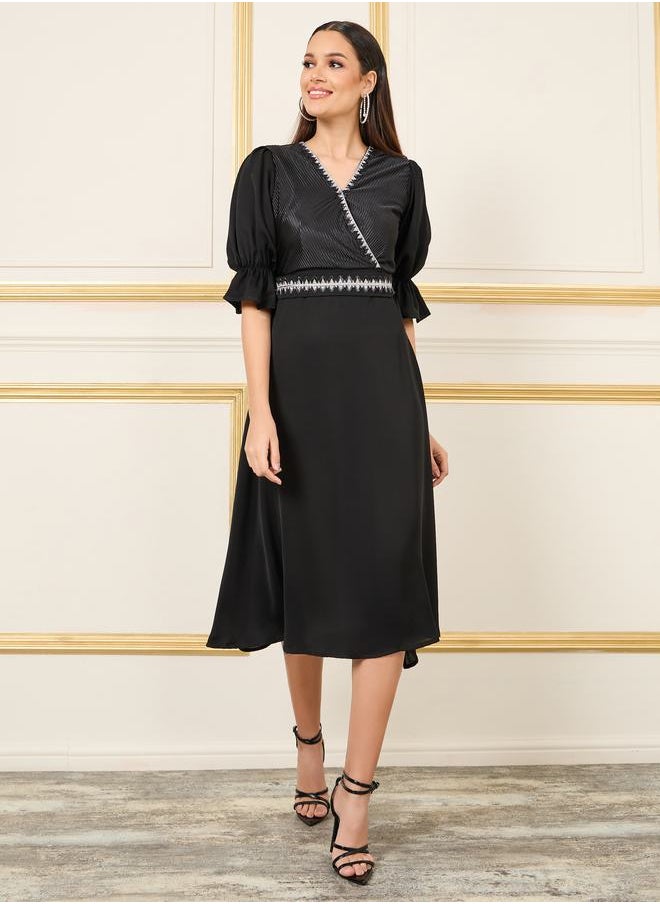 Styli Beaded Detail Striped A-Line Midi Dress  - Image 2